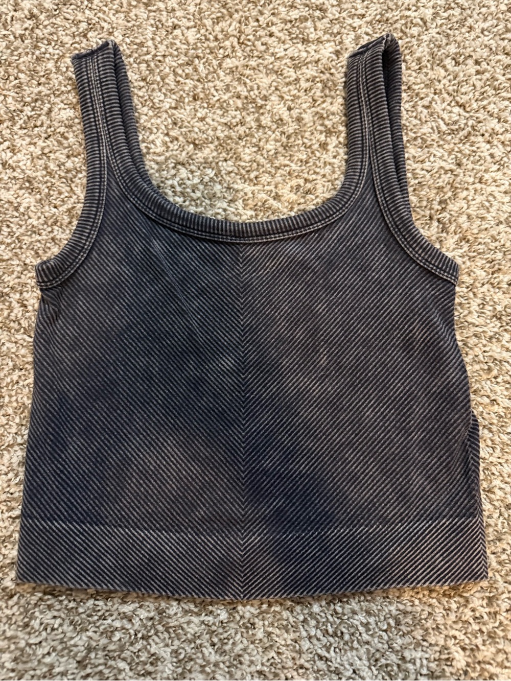 Ribbed Scoop Crop Tank Top - Charcoal
